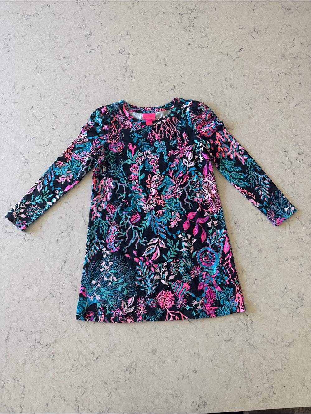 Lily Pulitzer Girls Twilight   Floral Long Sleeve Dress /Black Pink/ Teal/ 6-7